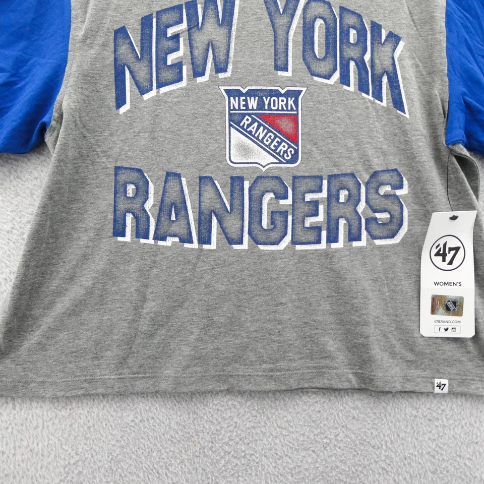 Nueva Camisa Top Corta New York Rangers Mujer Pequeña '47 Marca NHL Gris Hockey sobre Hielo Foto 2 de 4