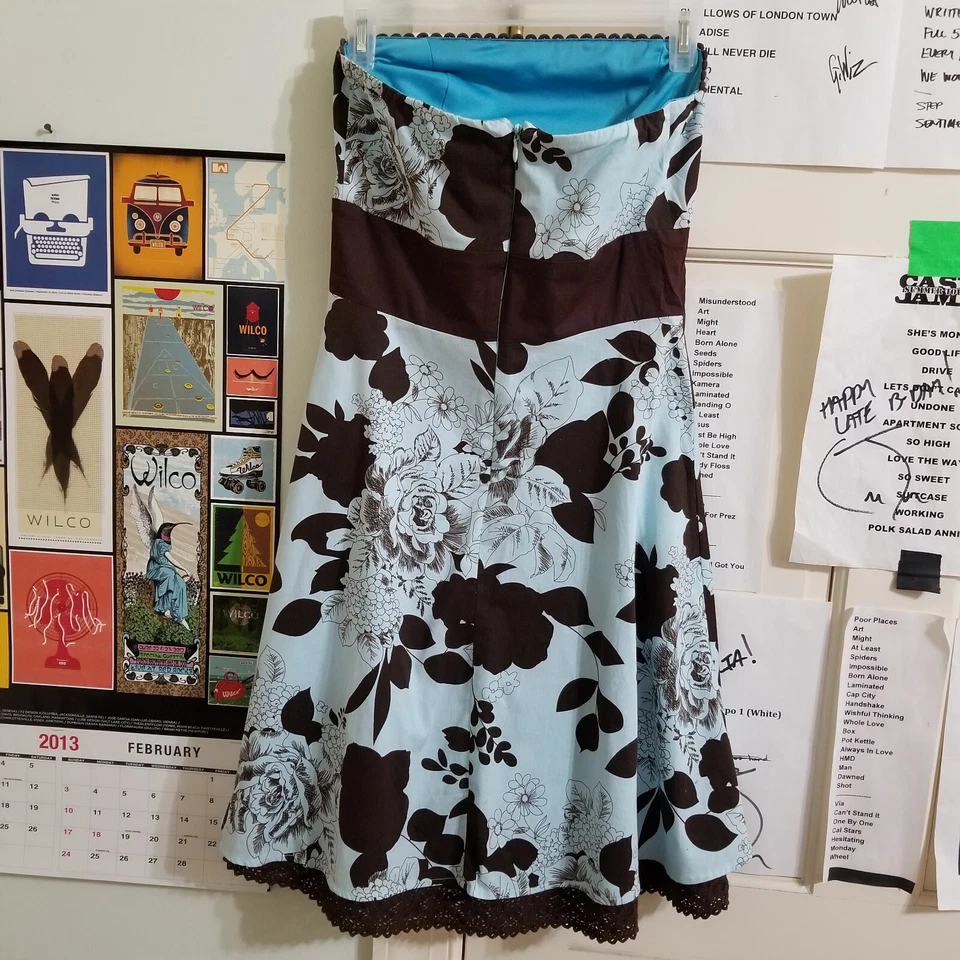 Love Tease dress 5 floral print strapless crochet trim mini formal empire bow - Image 2 of 4