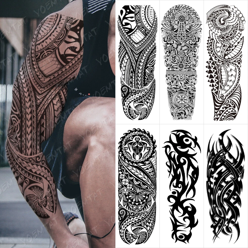 MAYCREATE 38 Sheets Temporary Tattoo Sticker For Men Black Tatto Sticker  Beast on Arm Waterproof Large