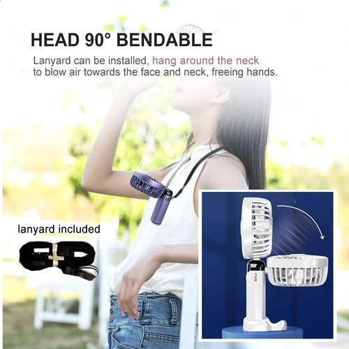 Handheld Folding Desk Fan Cooling USB Charging LED Display Portable White - Picture 6 of 7