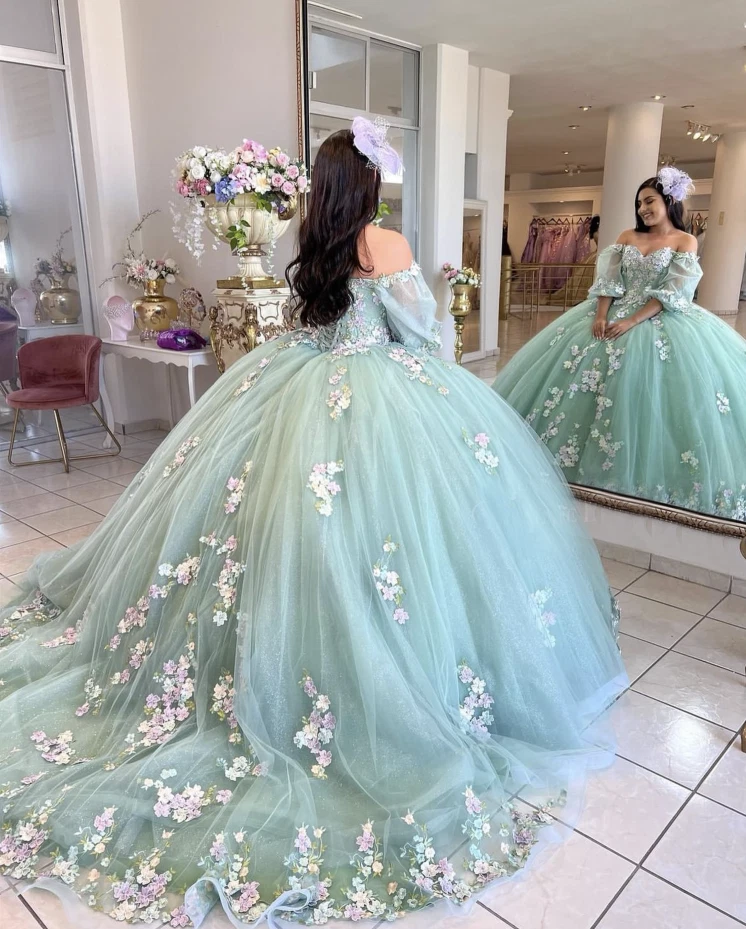 hunter green dress fashion nova Shimmering Light Green Quinceanera Ball Gown Dress with Corset Style f –  formalgowns main image 0