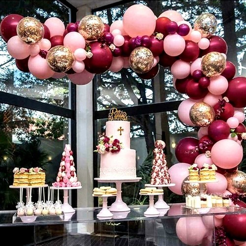 Party Balloons Garland Arch Burgundy Pink Red Weddin Birthday Baby 100+ Air Pump - Picture 2 of 9