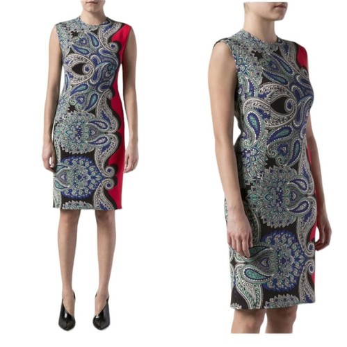 LANVIN Blue Red Paisley Sheath Dress Sz 38/6 Cap-Sleeve Knee Length Designer - Picture 12 of 12