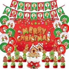 Christmas Party Decor - Gingerbread Backdrop, Banner, Balloons, Cake Decorations