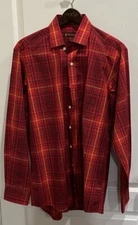 Kinloch Anderson Scotland Men’s Long Sleeve Red yellow Tartan Plaid size 16.5