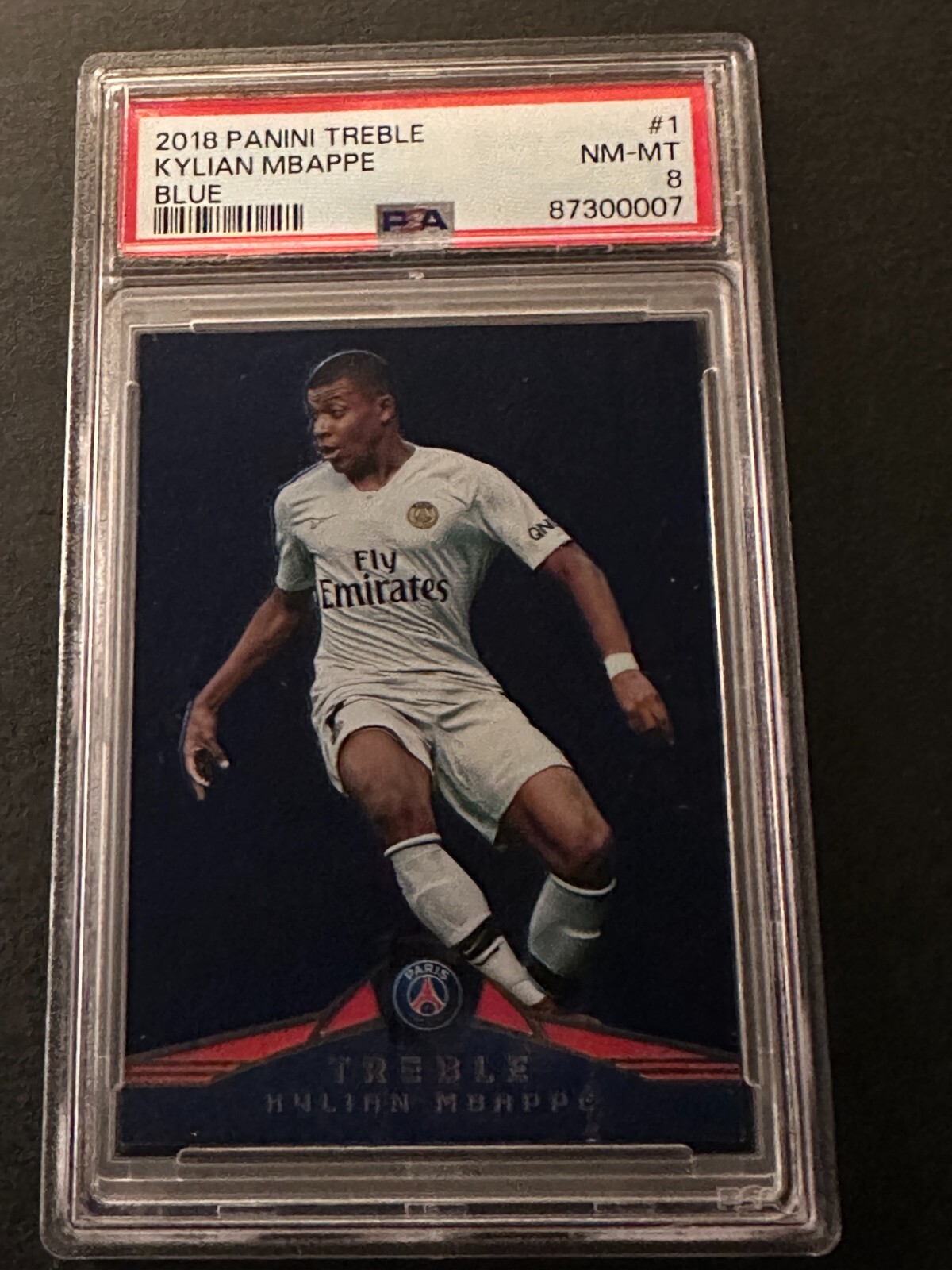 2018-19 Panini Treble #1 Kylian Mbappe Blue Rookie RC PSA 8 61/75