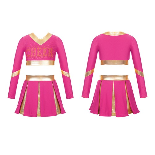 Kids Girls High School Uniform Fancy Dress Up Cheerleading Costume Long Sleeve - Picture 58 of 72