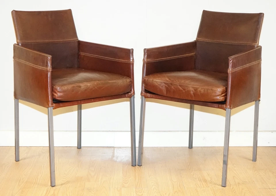 VINTAGE BROWN LEATHER AND STEEL TEXAS DINING CHAIR BY KARL FRIEDRICH FÖRSTER - Image 2 of 4