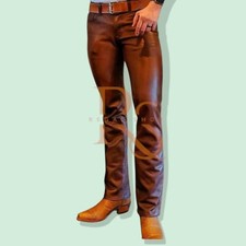 Men's Brown Causal Leather Dress Pant Genuine Soft Lambskin Leather Dress Pant