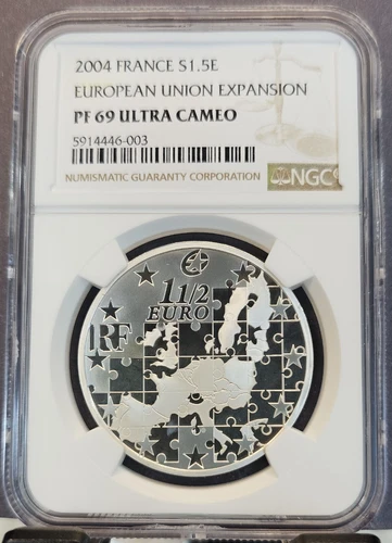 2004 FRANCE SILVER 1.5 EURO EUROPEAN UNION EXPANSION NGC PF 69 ULTRA CAMEO
