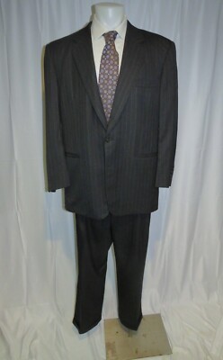 Ercole's Creative Fasion Bespoke Charcoal Stripe Two Button Suit 46XL