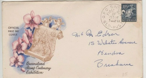 Stamp 1961 Australia 11d bandicoot on Queensland exhibition souvenir cover