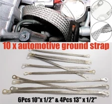 10X Universal Automotive Braided Engine Ground Strap Kit W/ 5/16” Terminal Plugs