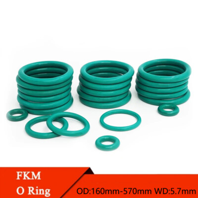 Fluorine Rubber O Rings,5.7mm Wire Diameter,  160mm-570mm OD, Seal Gasket Green 
