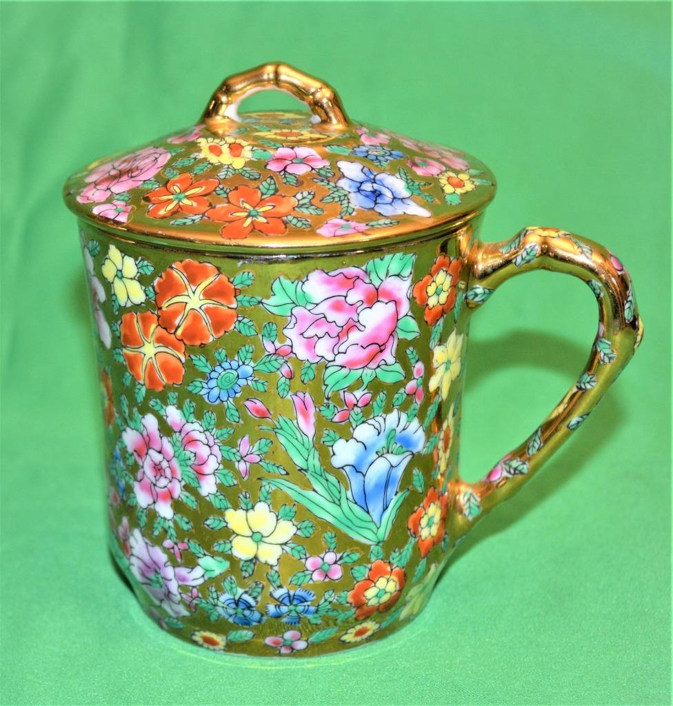 Vtg ZHI ZAO Mark Chinese HandPaint Heavy Gold Background FLORAL