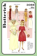 11 " GIRL Teen Doll Clothing Pattern Bridal Wedding Butterick 3088 Vtg 1964