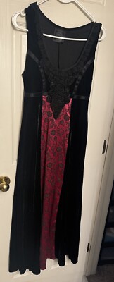   CYKXTEES Black Velvet & Red Goth Renaissance Steampunk Vampy Dress Sz M  
