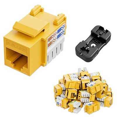 Iwillink 25 Pack Cat6 Keystone Jack with Punch-Down Stand Yellow RJ45 Keyston...
