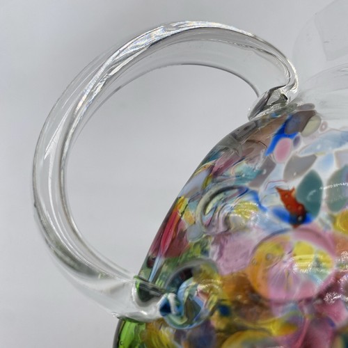 Hand Blown Square Glass Colorful Pebble Confetti Creamer Pitcher - Signed - Picture 18 of 24