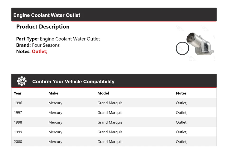 Para 1996-2000 Mercury Grand Marquis motor líquido de arrefecimento saída de água 4 estações 1997 - Imagem 2 de 4