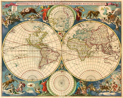 1690s  Novissima Totius Terrarum Orbis  Vintage Style World Map Poster - 24x30