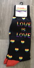Davco Mens Black Rainbow Pride Love Is Love Socks, Shoe Size 6 - 12 New