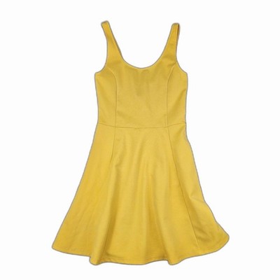 H&M Divided Skater Dress Womens 6 Yellow Ribbed Fit Flare Mini Summer