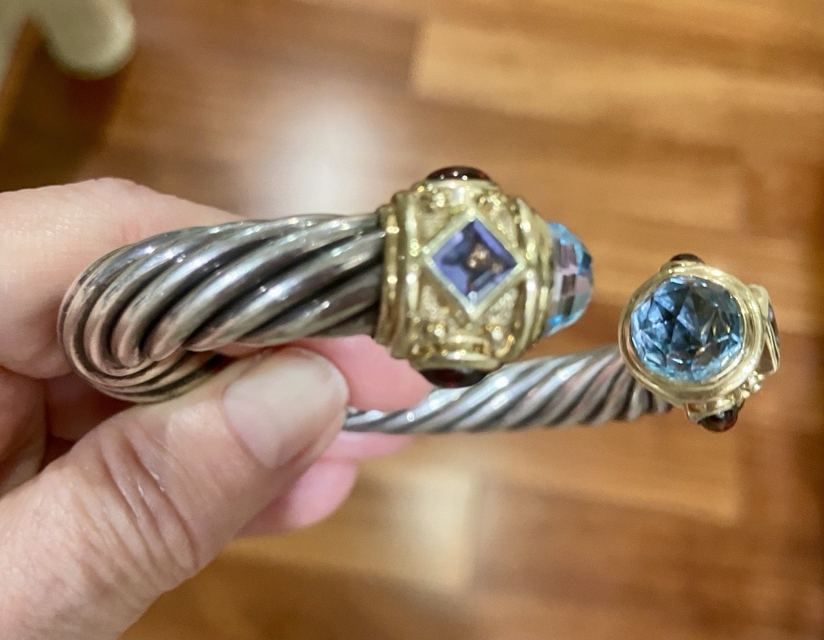 David Yurman Renaissance Cable Bracelet Blue Topaz 14kt Gold