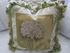 Vintage Aubusson style Antique Look Creamy Hydrangea Needlepoint Pillow NWOT 18"