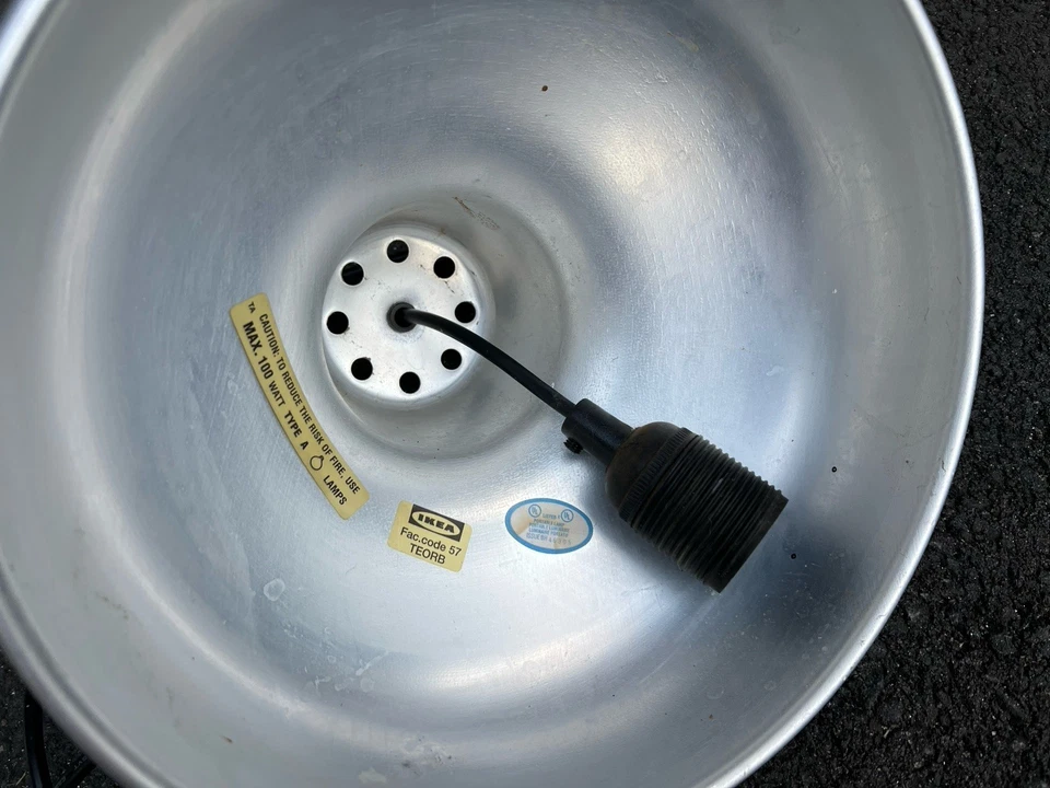 Vintage 2 Ikea Aluminum Industrial Pendant Shop Light Hanging With Plug Lighting - Image 4 of 4