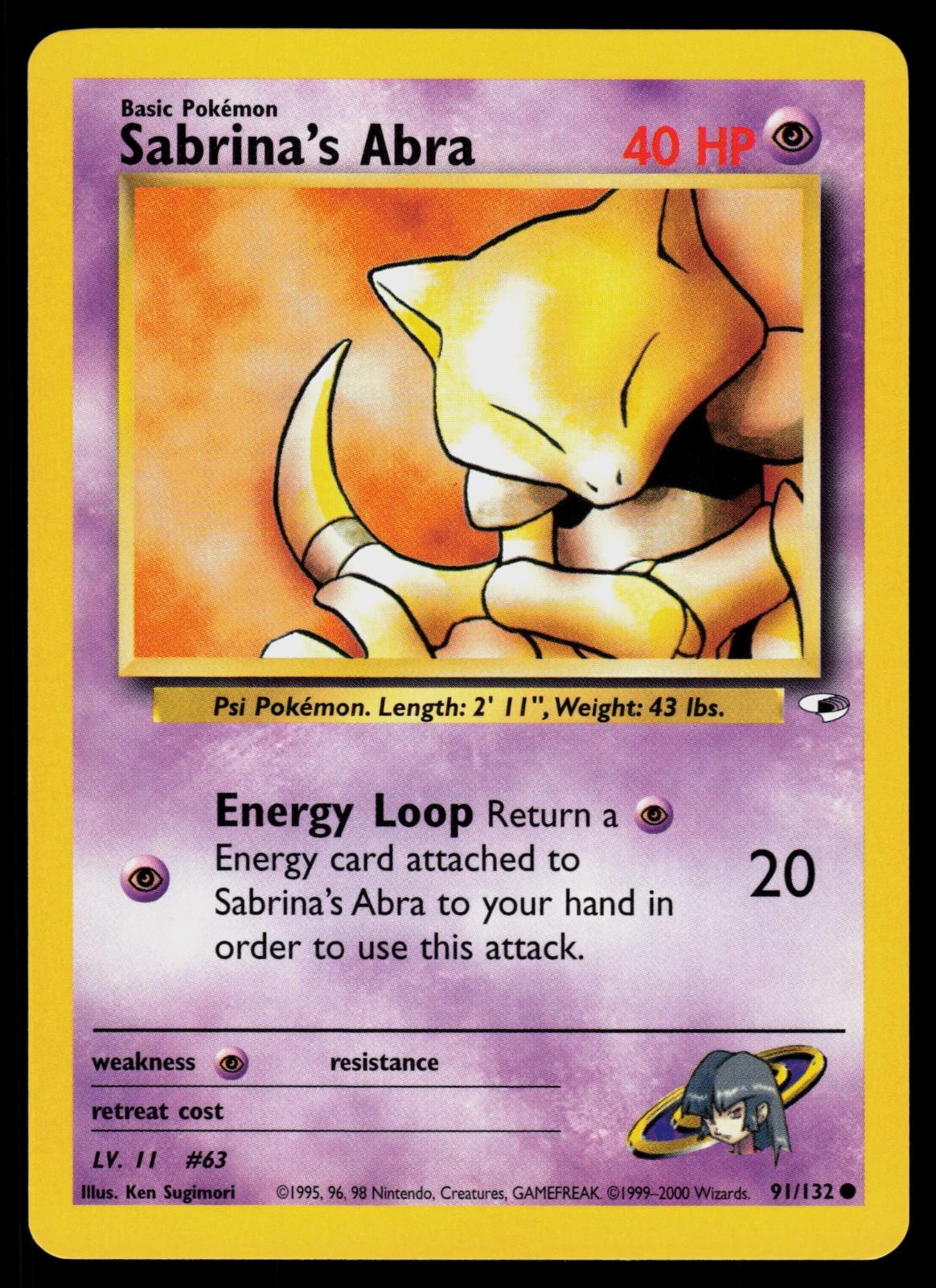 Sabrina's Abra 91/132 Common Gym Heroes Pokemon Unlimited Lightly Played