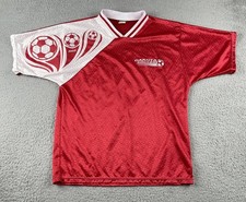 Vtg Jogo Soccer Jersey Small Dakota Soccer Sleeve Print Iridescent Red Canada