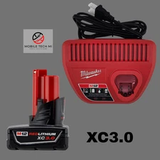 Milwaukee M12 XC3.0 Battery OEM 48-11-2402 w/ Charger 48-59-2401 Kit 3.0 12V