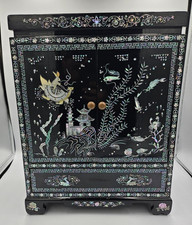 Vintage Style Asian Black Lacquer Jewelry Che...