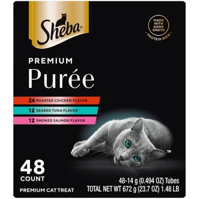Premium Puree Cat Treats Lickable Roasted Chicken Flavor, Smoked Salmon Flavo...