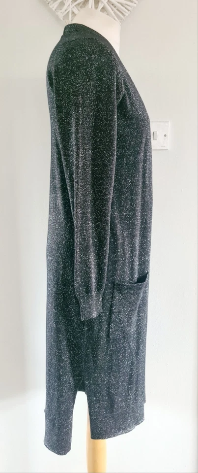 Cárdigan largo George negro plateado brillante para dama y mujer talla 12 bolsillos Foto 3 de 4