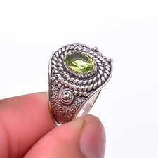 Peridot Gemstone 925 Sterling Silver Bali Ring S.6, Christmas Gift R22321