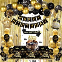 Geburtstagsdeko Schwarz Gold Set Mit Happy Birthday Banner Luftballons