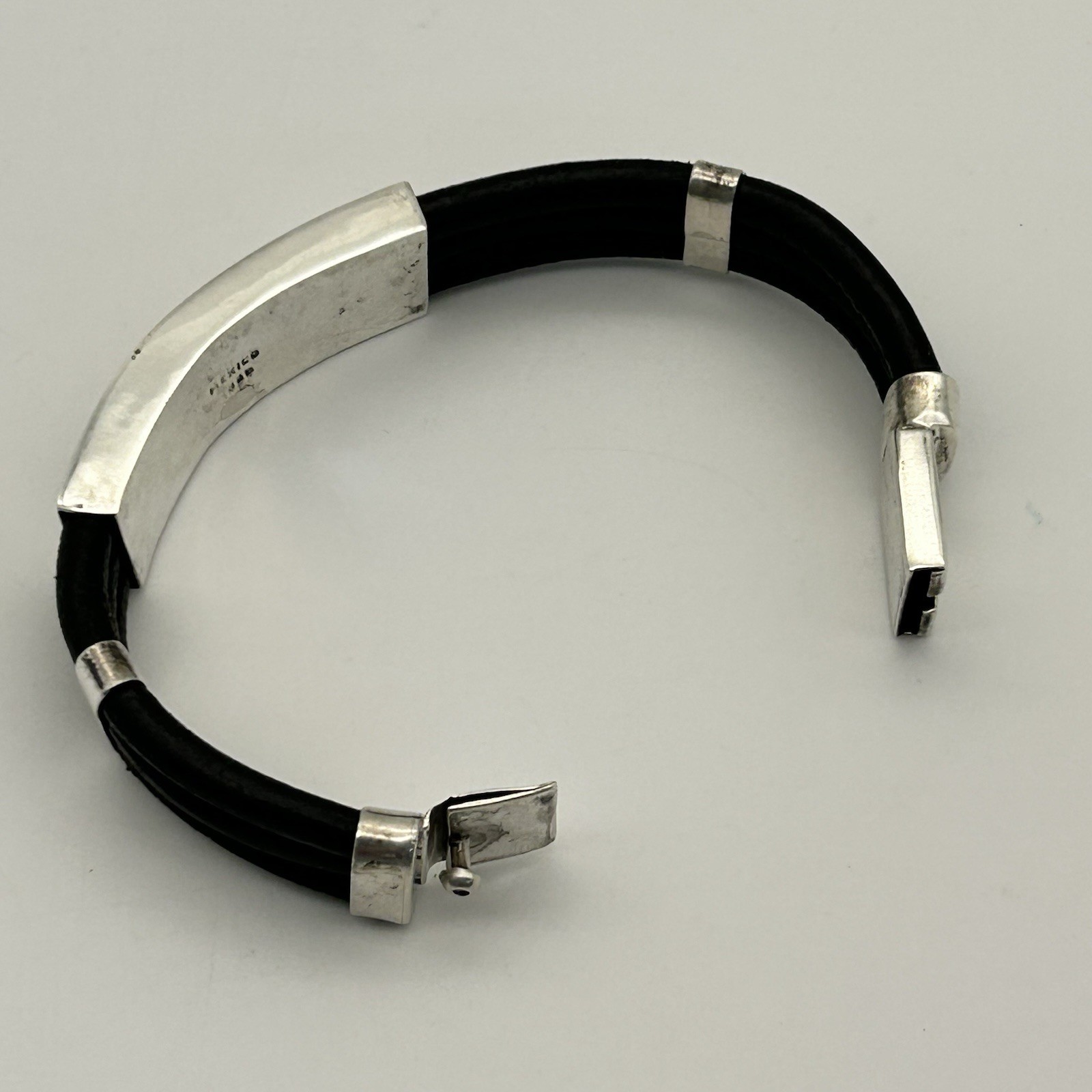 Sterling Silver/Black Leather Bangle Bracelet Gre… - image 5