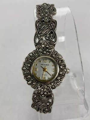 Milan MLN1023 24mm Silver Tone Gem Set Quartz Watch W/Bracelet & New Battery