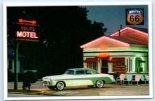 CARTHAGE, MO ~ Route 66 BOOTS MOTEL Neon 1955 DeSoto 4"x6" Modern Postcard 1994