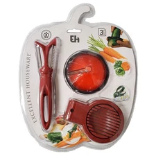 Red Kitchen Tools Set of 3 Peeler Egg Cutter and Spiralizer New