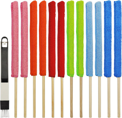 12 Pcs Microfiber Detail Duster Sticks with Crevice Cleaning Brush, 6 Colors, Mi