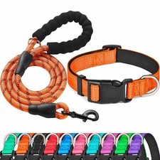 Reflective Dog Collar Padded Soft Neoprene Adjustable Medium Orange Leash