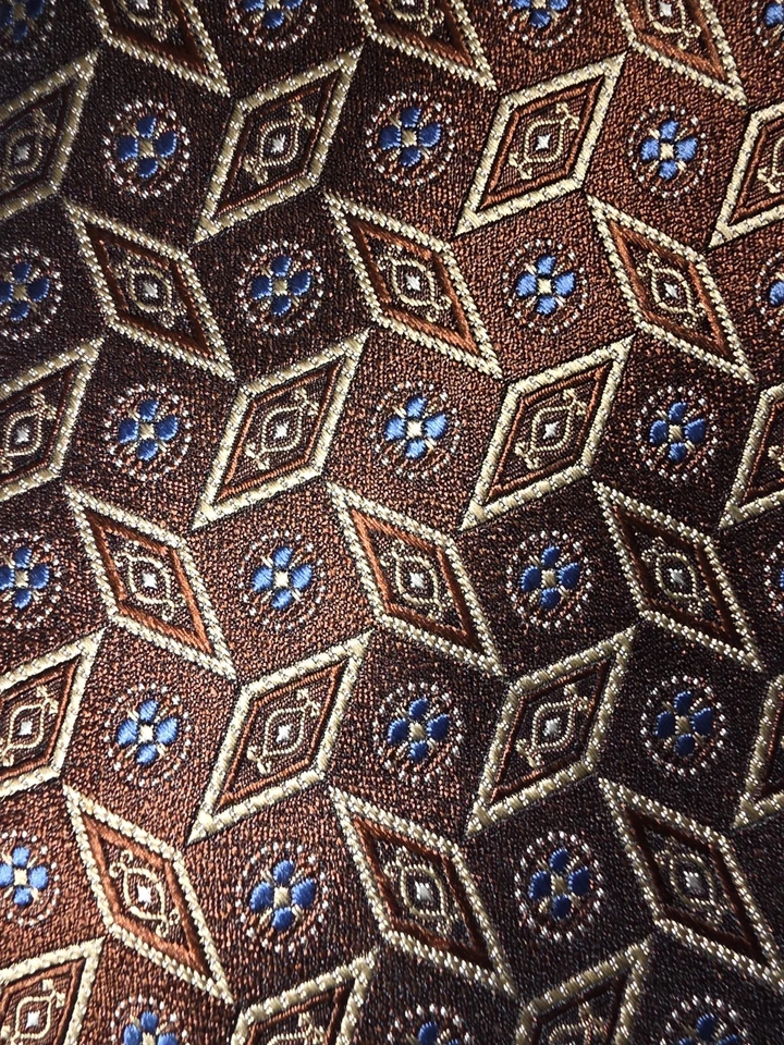 Jos. A. BANK Signature Collection Geométrico Marrón Tostado y Azul Extra Largo Puro... Foto 3 de 4