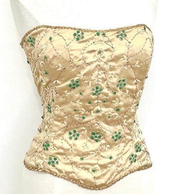 JASDEE Vintage Bustier Corset HandWork GottaThread & Beaded On Satin style F3127