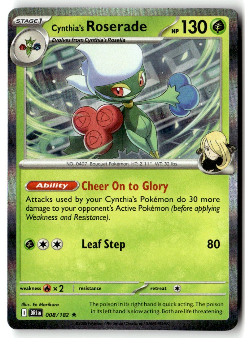 Pokemon TCG Cynthia's Roserade 008/182 Reverse Holofoil SV10: Destined Rivals