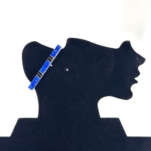 VTG 925 Sterling Silver Blue Lapis Lazuli Barrette Hair Clip 7.4 Grams