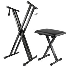 Keyboard Stand Piano Bench Set, 2026 Upgrade Heavy Duty Double X Keyboard Sta...