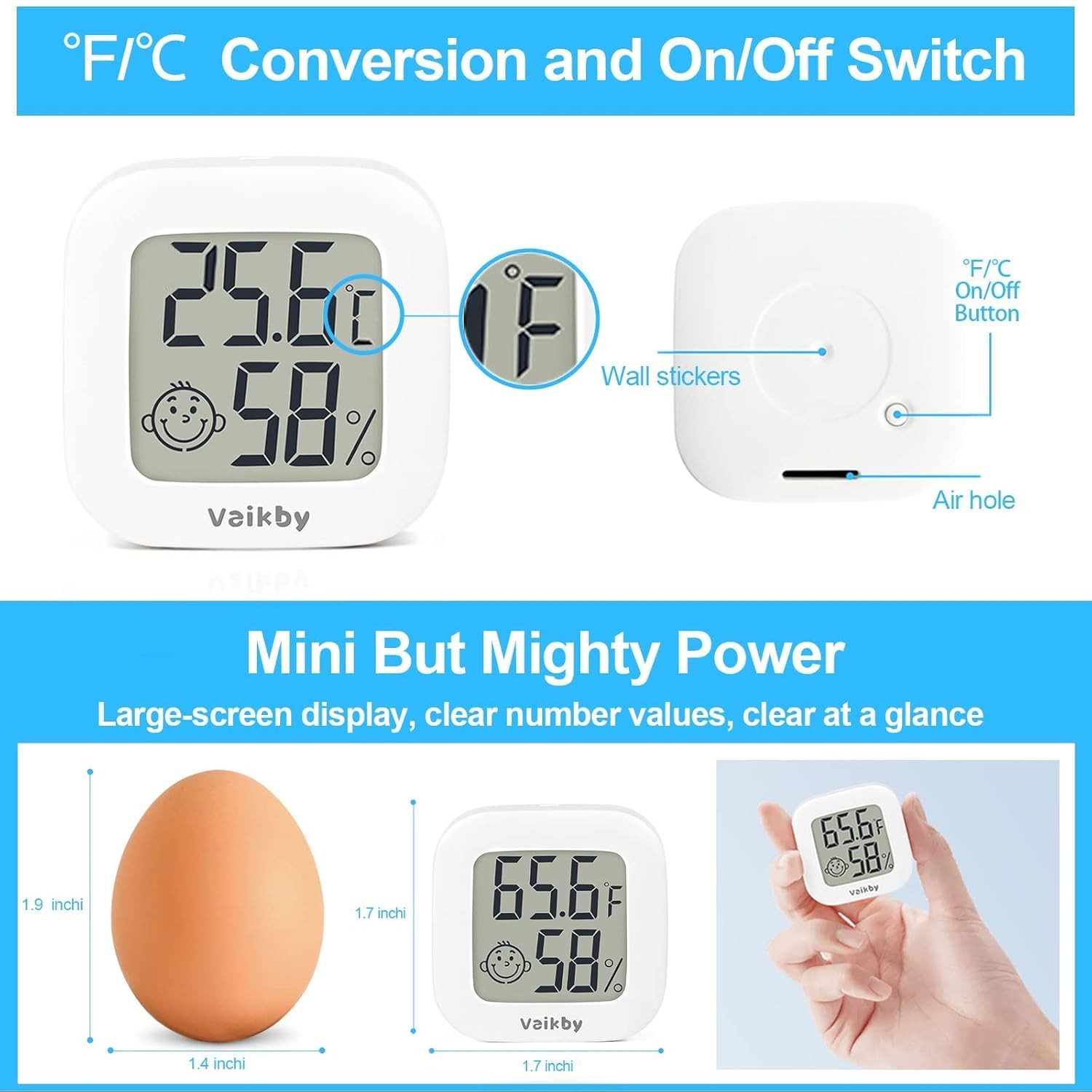 Vaikby Indoor Thermometer 2Pack Humidity Gauge Meter Digital Hygrometer Room ...